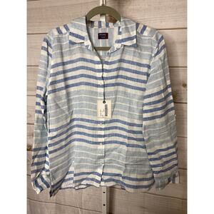 NWT Untuckit Womens Size 10 Cotton Button Down Long Sleeve Shirt Top Blue Vietti